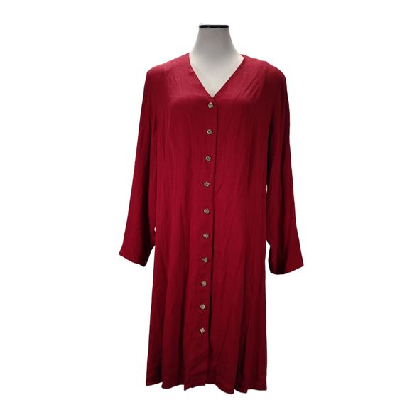 Vintage 90s Knee Length Fit Flare Shirt Dress Size 3X Long Sleeve Button Front - Picture 1 of 11
